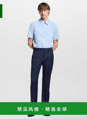 1h可退 欧洲直邮LV路易威登 男士天蓝色棉条纹短袖衬衫