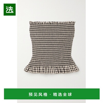 1h可退 香港直邮Molly Goddard 女士 Kim 平行绉缝褶饰方格纯棉抹