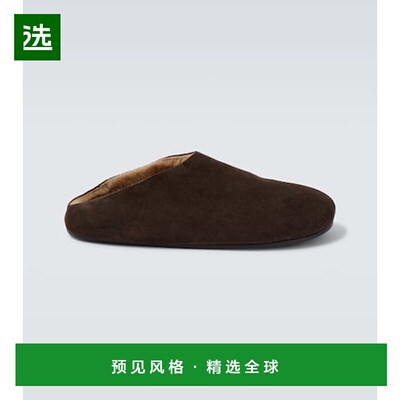 香港直邮The Row 男士 Hudson 皮毛内里绒面革凉拖