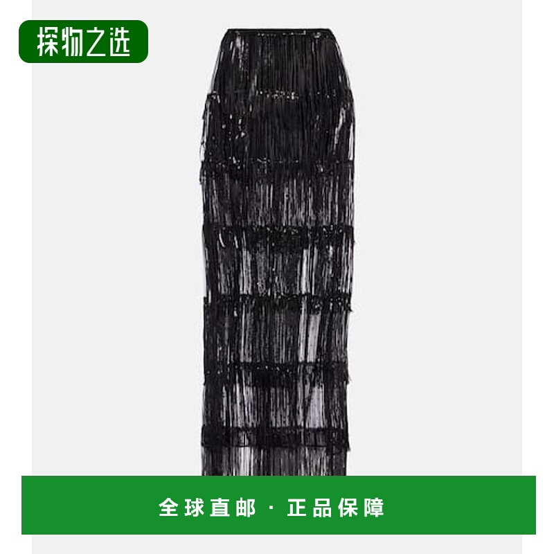 1h可退 香港直邮Nina Ricci 莲娜丽姿 女士 流苏珠片薄纱长款半身