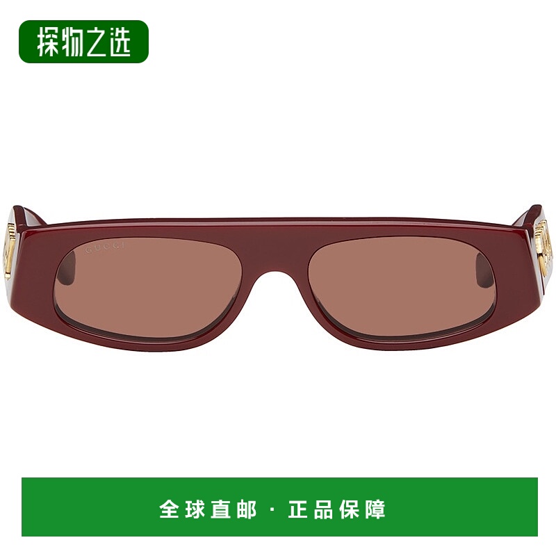 1h可退 香港直邮Gucci 古驰 女士 酒红色 Geometric 太阳镜 GG177