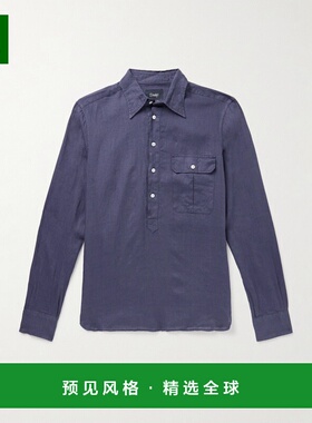 1h可退 香港直邮drakes 男士 亚麻衬衫 DR2A4O45022 blue蓝色 舒