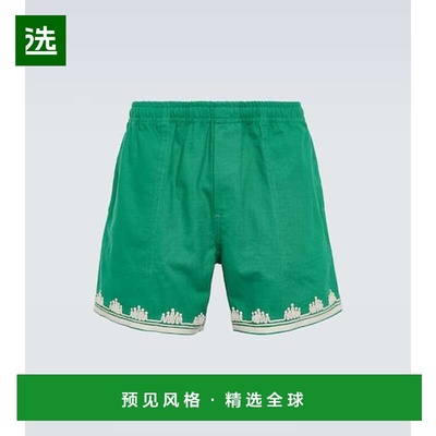 1h可退 香港直邮Bode 男士 Ripple 刺绣棉质短裤 green绿色 舒适