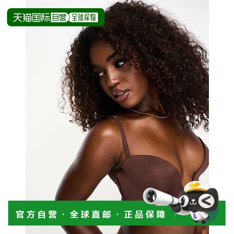 1h可退 香港直邮ASOS 女士 moulded 设计超细纤维开襟深V棕色文胸