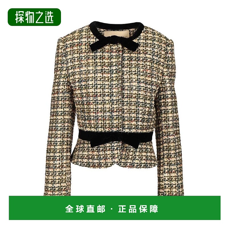 香港直邮valentino 华伦天奴 女士 蝴蝶結裝飾圓領粗呢夾克 7B0CE