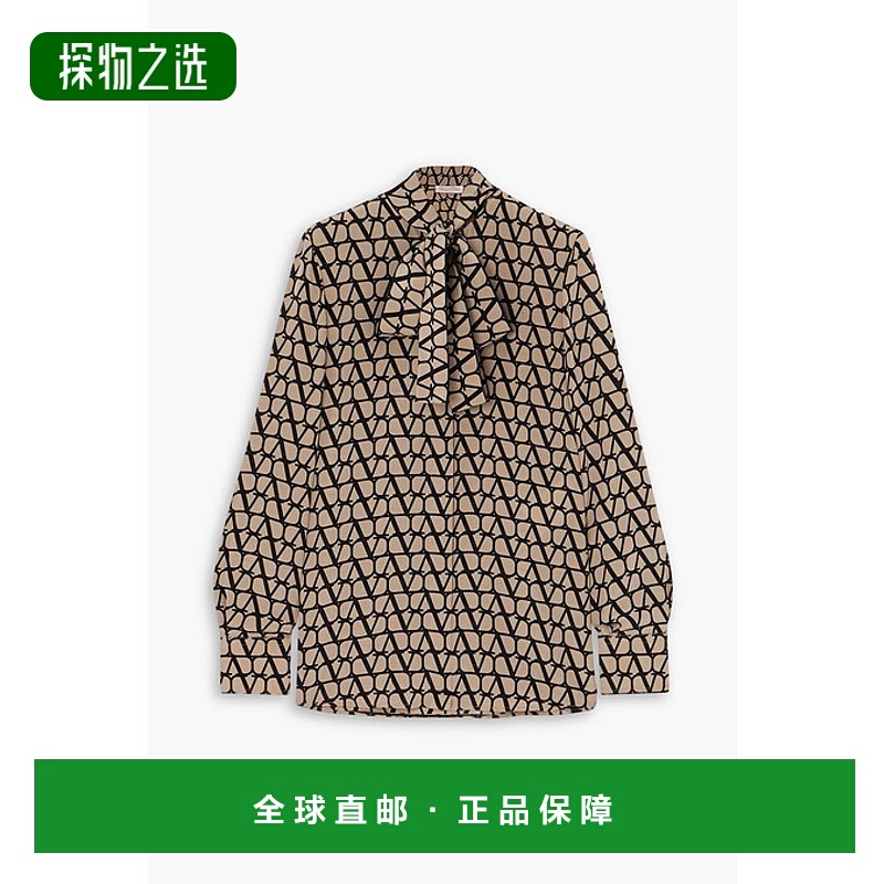 香港直邮valentino 华伦天奴 女士 蝴蝶结印花真丝衬衫 B3AB4J27S