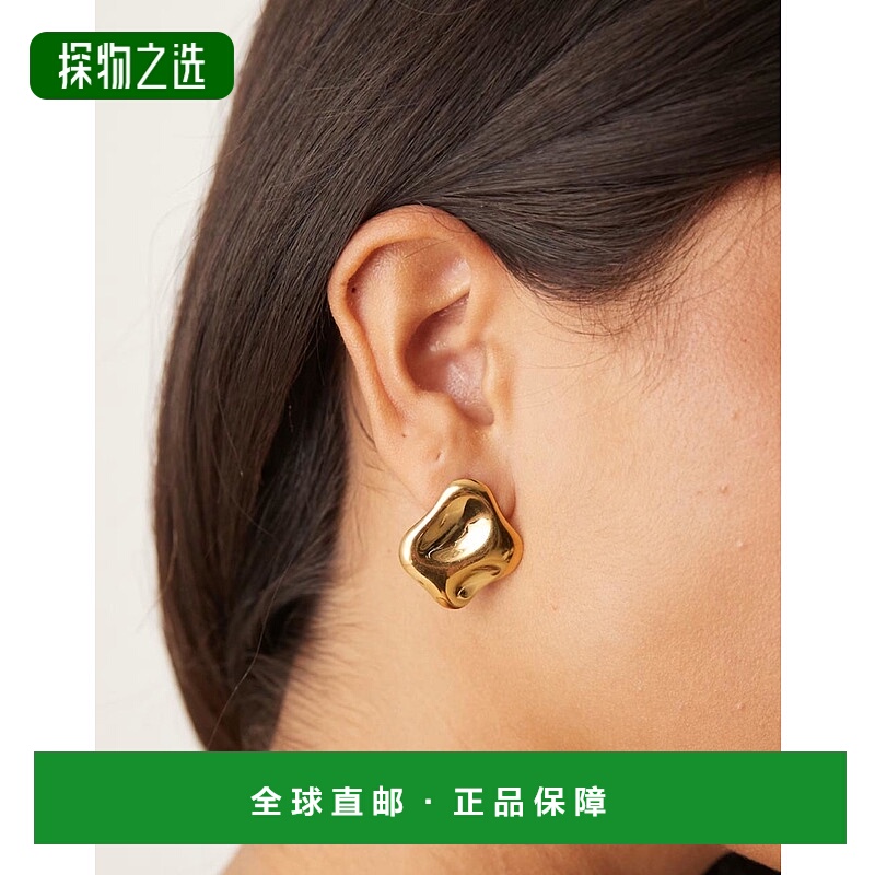香港直邮ASOS 女士 molten 防水不锈钢设计色调耳钉(金色)