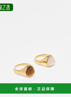 香港直邮ASOS 女士 Curve 设计不锈钢半珍贵晶石镶嵌色调戒指(2件