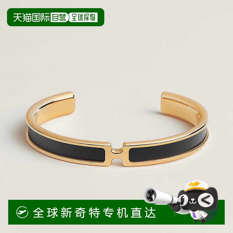 1h可退 欧洲直邮Hermes/爱马仕 女士黑色小牛皮/金属Olympe手镯