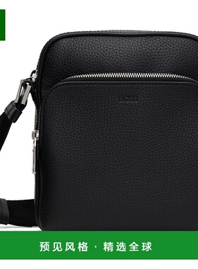 1h可退 香港直邮BOSS 波士 男士 黑色 Embossed-Logo Reporter 斜