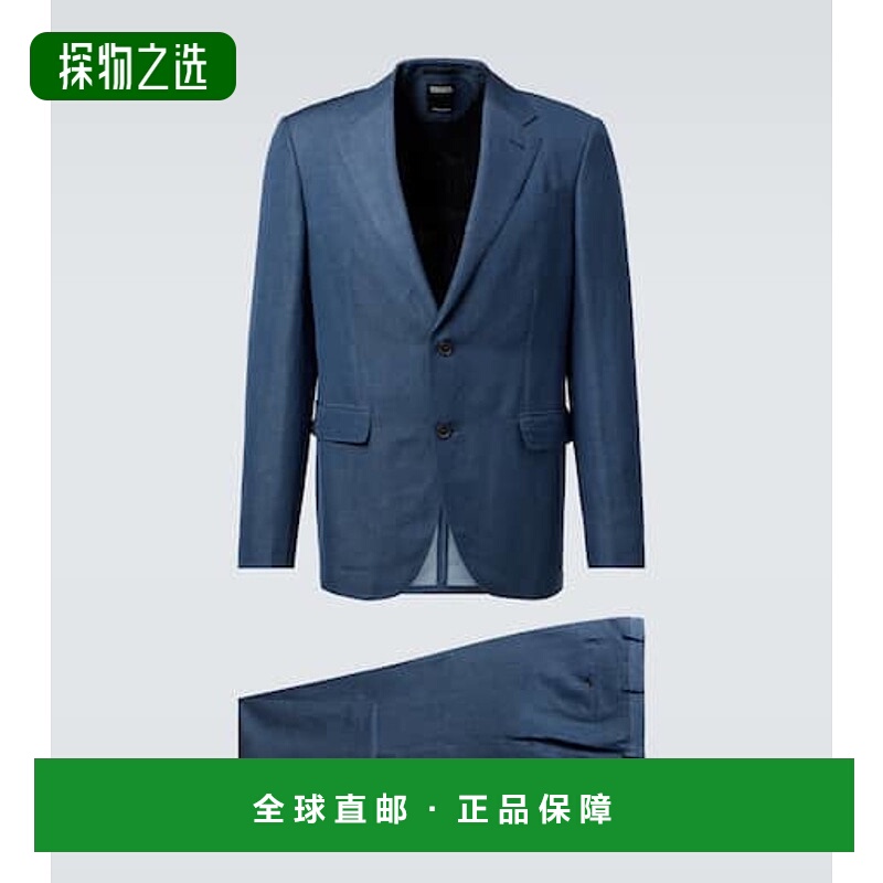1h可退 香港直邮Zegna 杰尼亚 男士 羊毛亚麻套装 blue蓝色 舒适
