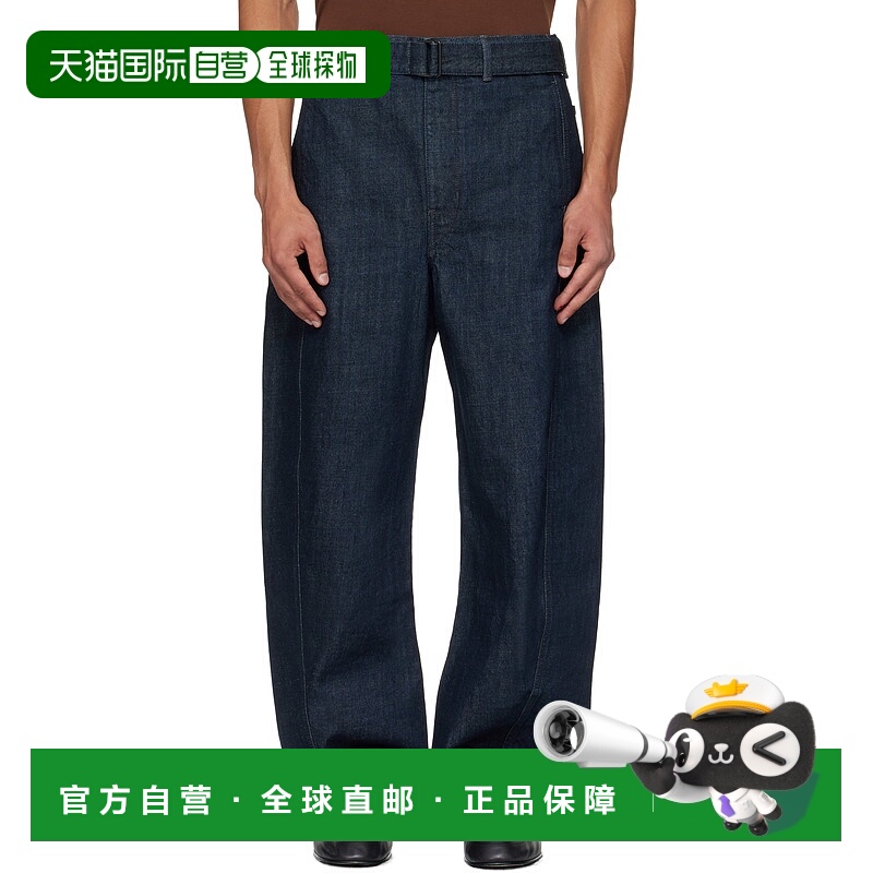 1h可退 香港直邮Lemaire 男士 海军蓝 Twisted Belted 牛仔裤 PA3