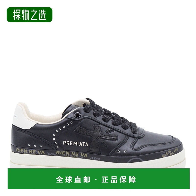 香港直邮premiata 女士 MICOL 黑色皮质运动鞋 7014