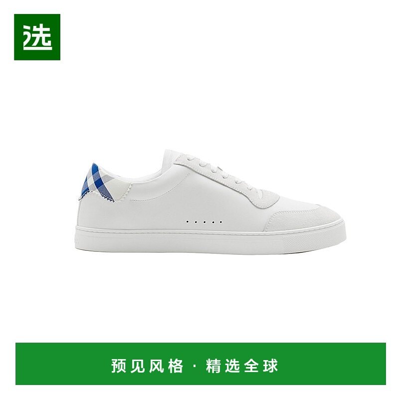欧洲直邮BURBERRY/博柏利23新款 男米色牛皮棉质蓝格后跟运白男鞋