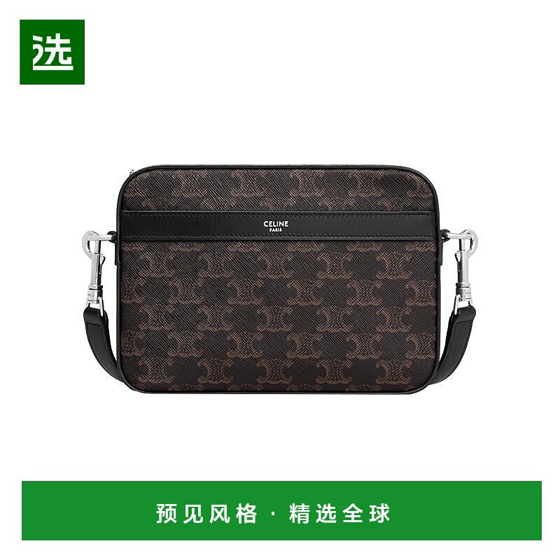 欧洲直邮CELINE/赛琳 23新款男士小号黑色帆布配皮拉链开合邮差包图片