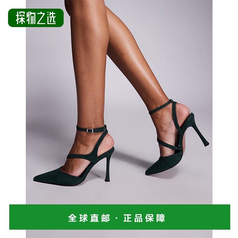 香港直邮ASOS 女士 Past suedette 设计高跟森林绿鞋