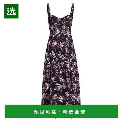 1h可退 【美国直邮】ML Monique Lhuillier 花卉印花蕾丝中长连衣