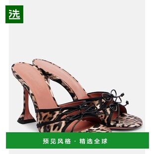 1h可退 香港直邮Amina Muaddi 女士 Eleonora 豹纹凉拖 beige米色