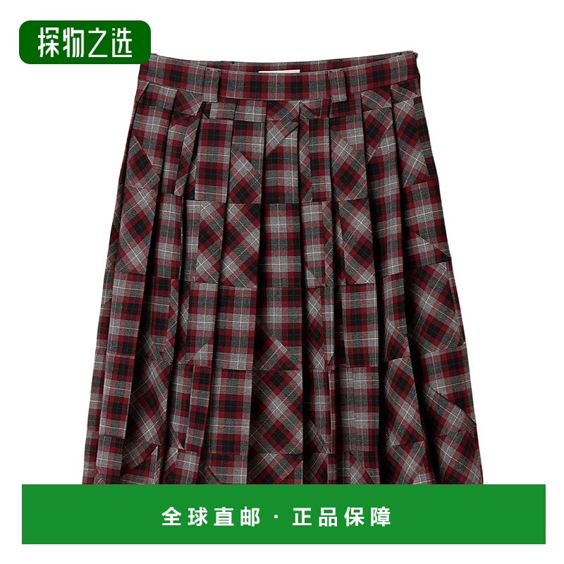 香港直邮Miu Miu 羊毛格纹拼布中长半身裙 MG25971804SOOO