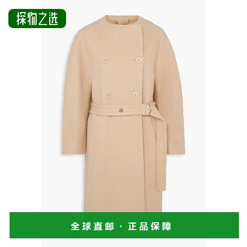 1h可退 香港直邮Chloe 蔻依 女士 双排扣束带羊毛混纺毛毡大衣 CH