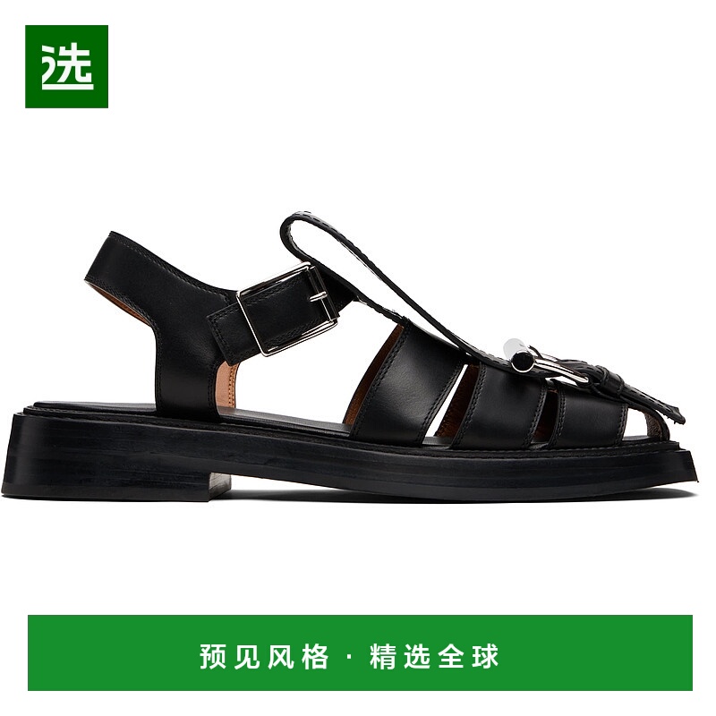 香港直邮mcqueen 亚历山大·麦昆 男士 黑色 T-Bar Caged 凉鞋 83