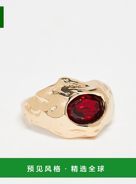 1h可退 香港直邮ASOS 女士 faux-crystal and molten 设计酒红色(