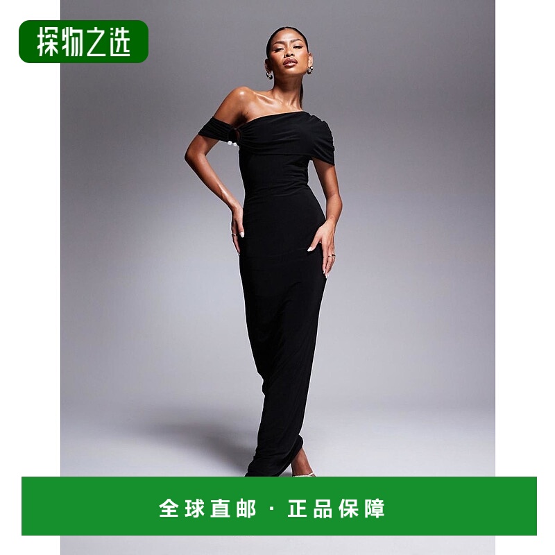 香港直邮ASOS 女士 bardot 设计饰边长款连衣裙(黑色)