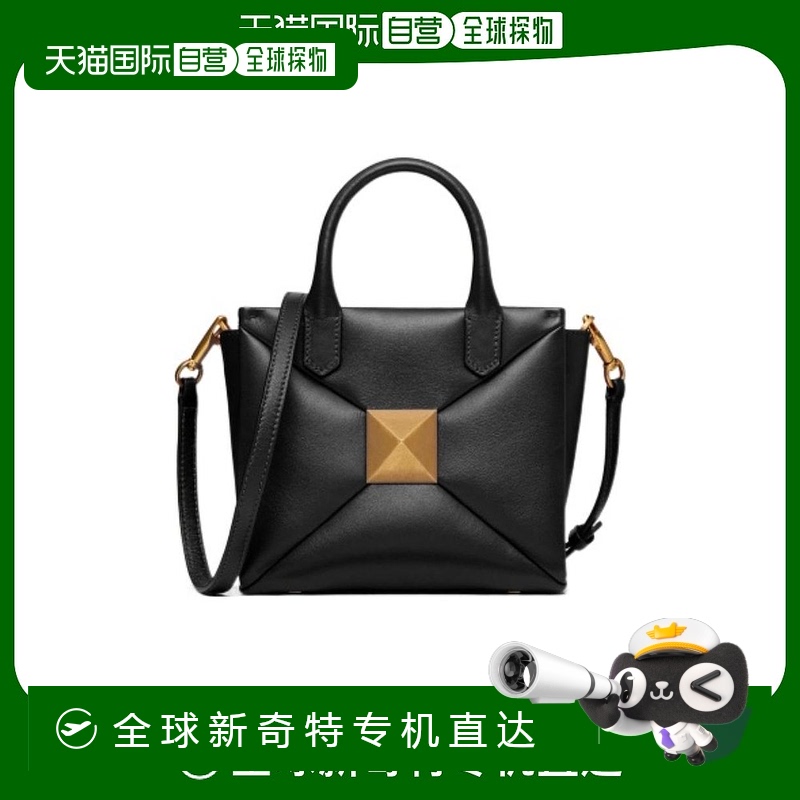 【99新未使用】香港直邮Valentino 黑色皮质铆钉单肩包 