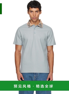 香港直邮Burberry 巴宝莉 男士 蓝色 Check Collar Cotton Polo
