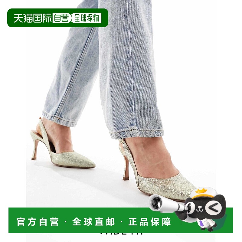 1h可退 香港直邮ASOS 女士 Samber 2 设计宽版露跟金色亮片细跟高