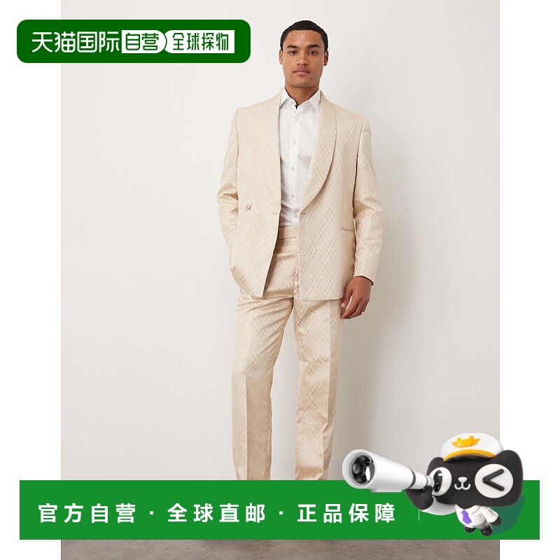 1h可退 香港直邮ASOS 男士 设计直筒石头色提花西装裤 grey灰色