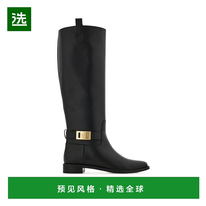 香港直邮Salvatore Ferragamo 带扣细节的及膝靴 01K228