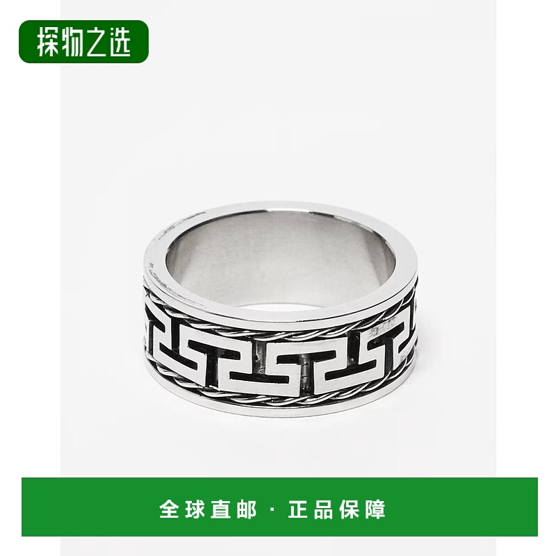 香港直邮ASOS 男士 greek 设计防水不锈钢粗框波浪纹戒指(银色)