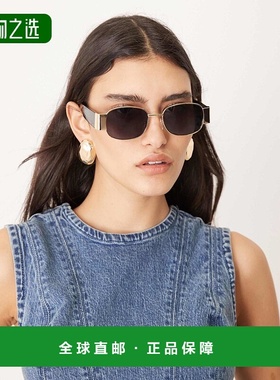 香港直邮ASOS 女士 设计圆形金属宽镜腿烟灰色镜片太阳眼镜