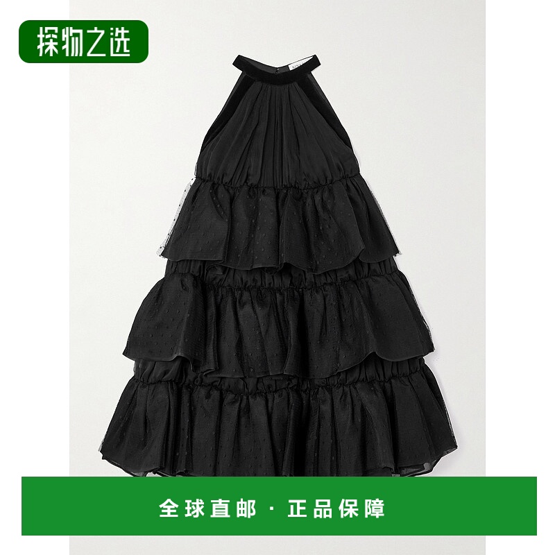 香港直邮Nina Ricci 莲娜丽姿 女士 挂脖荷叶边褶皱真丝雪纺波尔