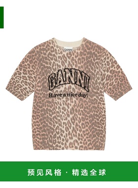 1h可退 香港直邮GANNI 甘尼 女士 豹纹图案羊毛混纺T恤 K2500短袖