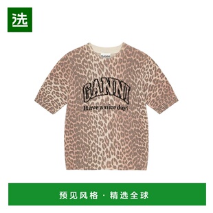 1h可退 香港直邮GANNI 甘尼 女士 豹纹图案羊毛混纺T恤 K2500短袖