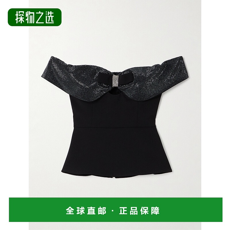 香港直邮Self-Portrait 女士 露肩蝴蝶结水晶装饰绉纱上衣 RS2590