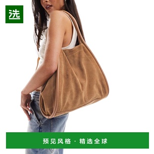 1h可退 香港直邮ASOS 女士 tubular piping 设计绒面革褐色手提包