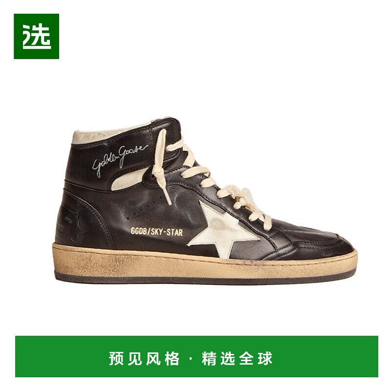 欧洲直邮GOLDEN GOOSE/GGDB女士黑色皮革星星系带高帮运动鞋图片