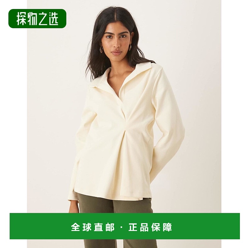 香港直邮ASOS 女士 设计褶裥重身橄榄球上衣(奶油色)