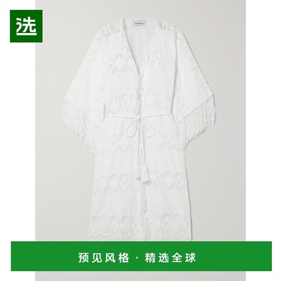 1h可退 香港直邮MIGUELINA 女士 Naida 束带流苏刺绣棉纱蕾丝罩衫