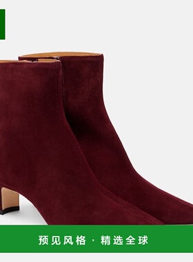 1h可退 香港直邮Staud 女士 Wally 55 绒面革短靴 red红色 舒适时