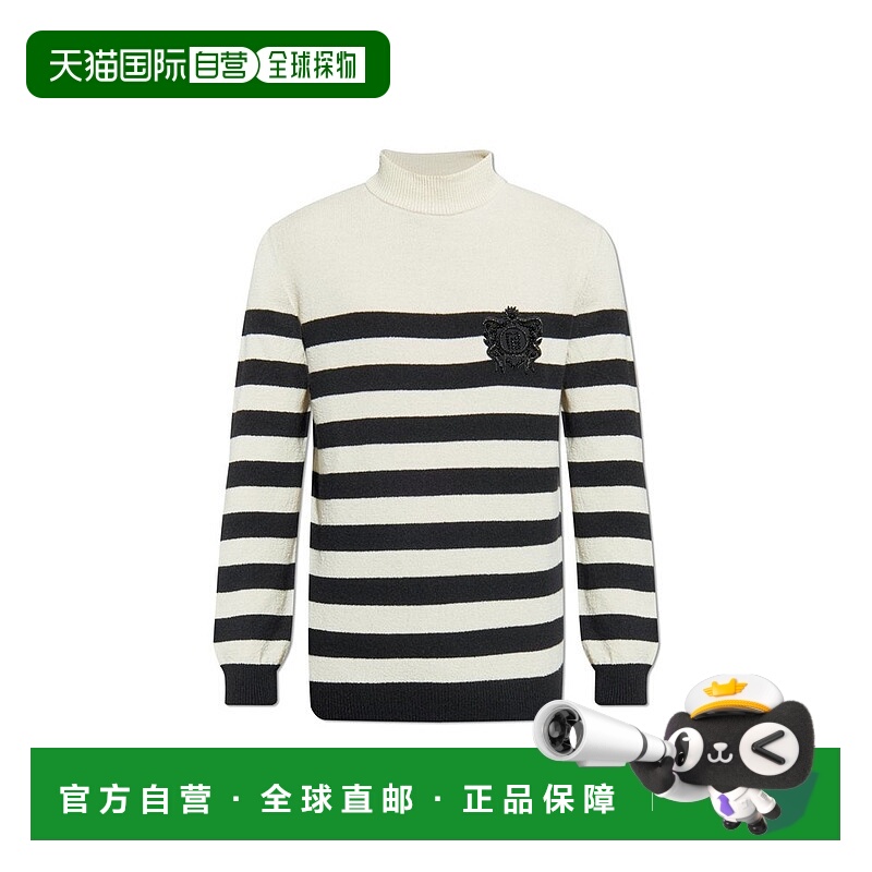 1h可退 香港直邮Balmain 巴尔曼 男士 標誌貼片條紋套頭衫 FH1KF1