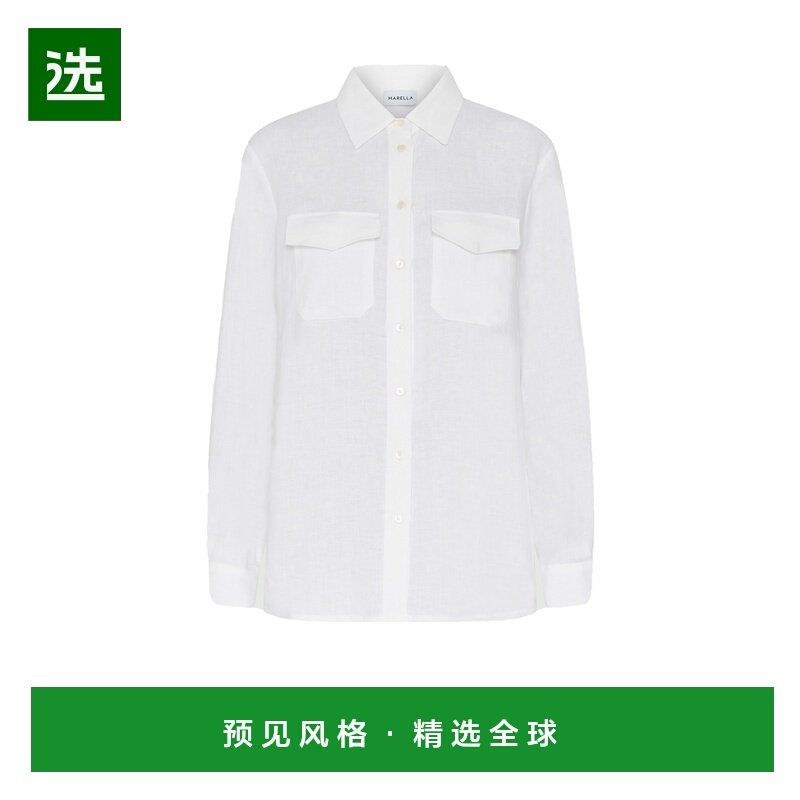 香港直邮Marella 女士 白色长袖带口袋衬衫 ALCIDEMA10241001,女装/女士精品,衬衫,淘宝优惠券,粉丝福利购,淘宝优惠卷