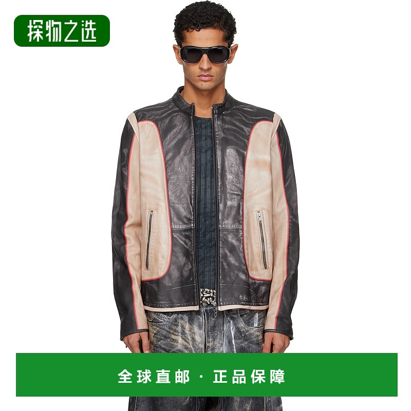 香港直邮Diesel 迪赛 男士 黑色 & 驼色 L-Evert 皮革夹克 A18587