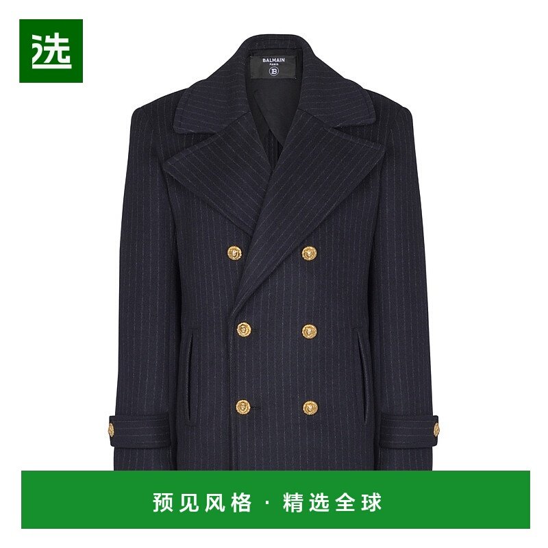 香港直邮Balmain 短款条纹羊毛豌豆大衣 FH0UA155WC87双排扣西装