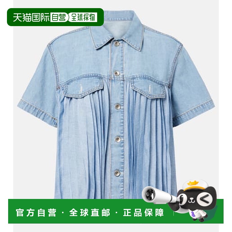 1h可退 香港直邮Sacai 女士 褶裥牛仔布衬衫 blue蓝色 舒适时尚