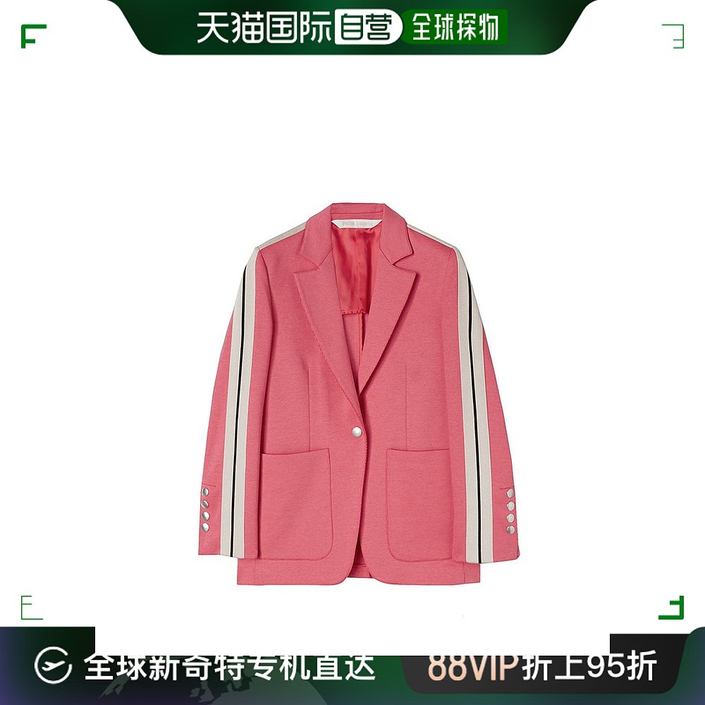 自营｜PALMANGELS女紫红色棉质混纺白色条纹展开领长袖西装外套