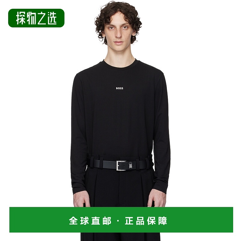 1h可退 香港直邮BOSS 波士 男士 黑色 Long-Sleeved Stretch Cott